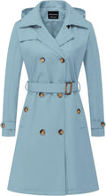US Women's Long Trench Coat with Detachable Hood - Water-Repellent
