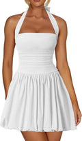 Kaximil Women's Sexy Halter Corset Mini Dress - Bubble Ruched Waist