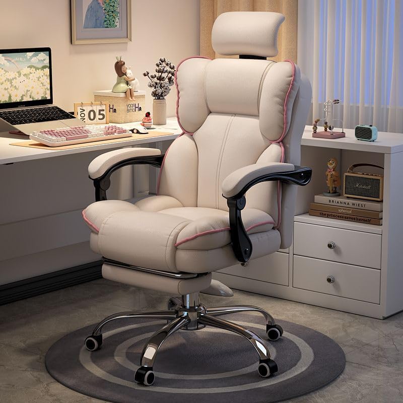 White Leather Executive Office Chair w/ Foot Rest  -XJHL-