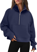AUTOMET Womens Half Zip Cropped Pullover Fleece Hoodie - Cozy Fall