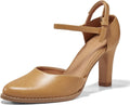 Coutgo Womens Chunky High Heels Pointed Toe Ankle Strap Pumps