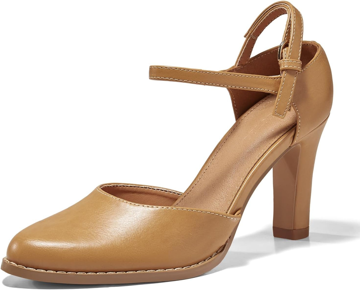 Coutgo Womens Chunky High Heels Closed Pointed Toe Ankle Strap Pumps
