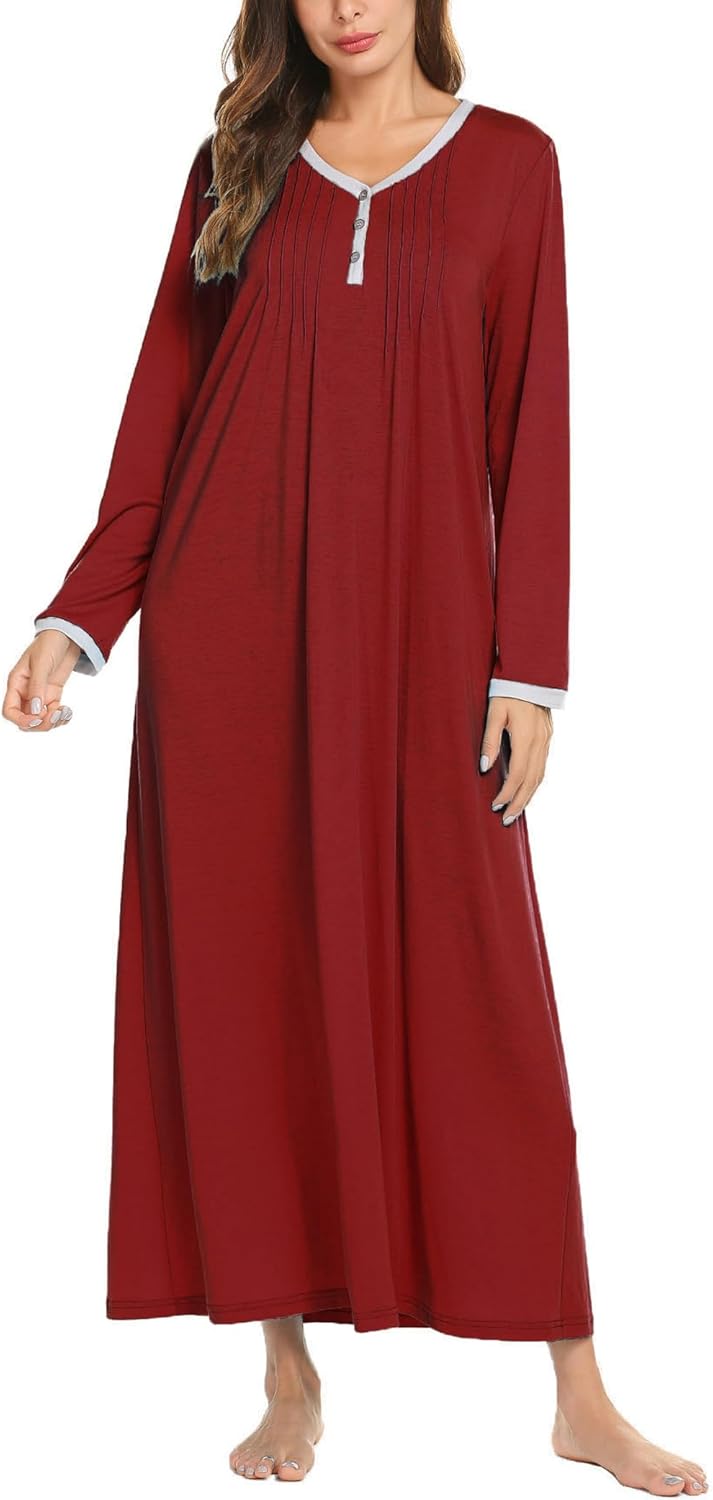 Ekouaer Women's Long Sleeve Nightgown Full Length Sleepwear