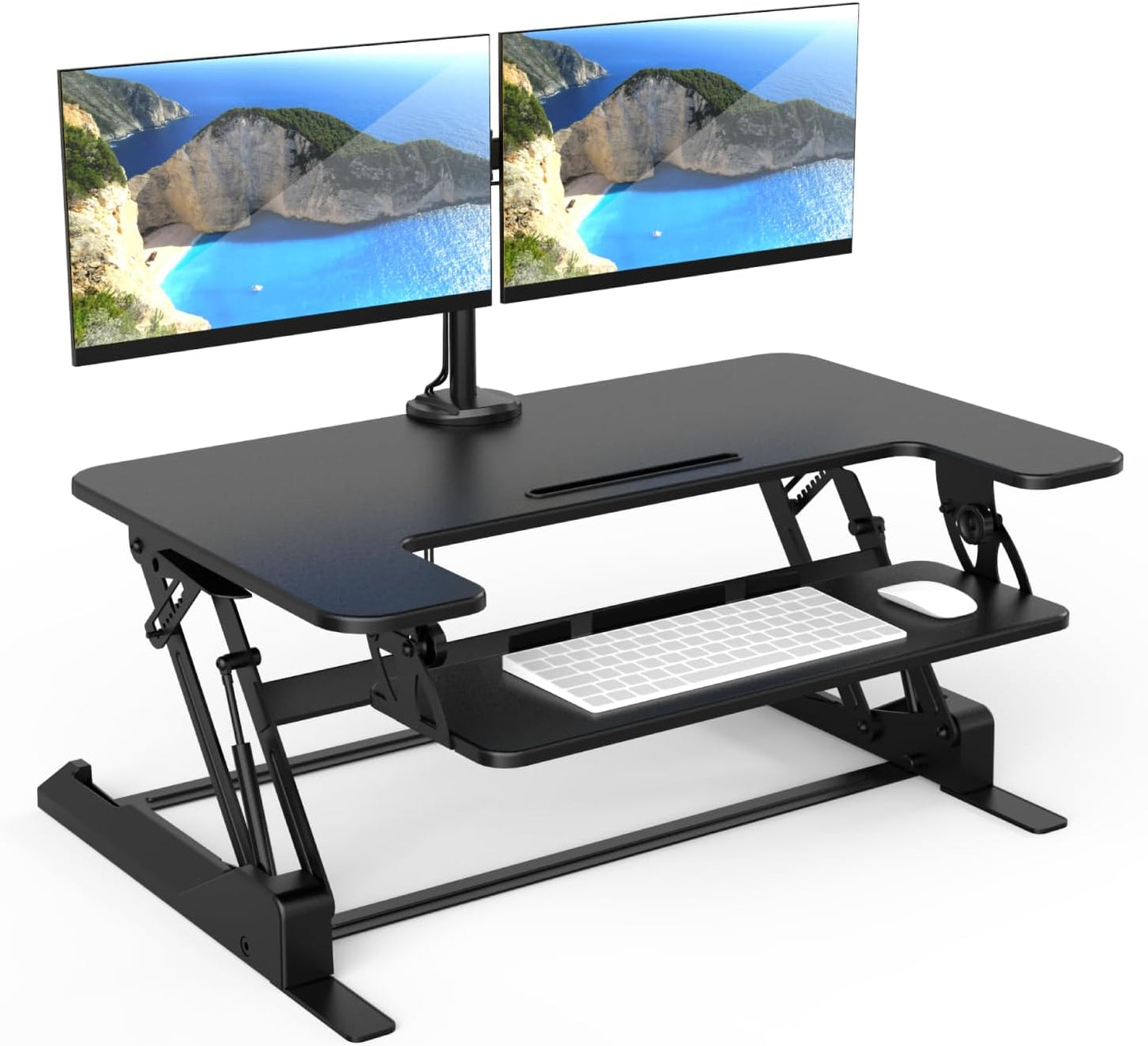 Mount-It! Standing Desk Converter w/ Dual Monitor - Adjustable Height, 2 Screen Mounts - Gas Spring Lift