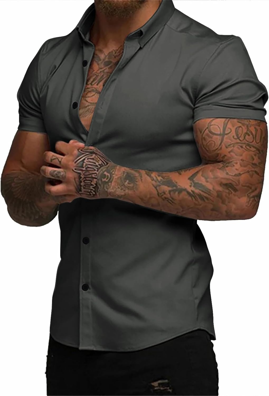JMIERR Men's Muscle Fit Dress Shirts for Summer Casual Wear
