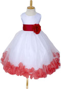 Rose Petal White Tulle Satin Flower Girl Gown - Full Length Girl Dress