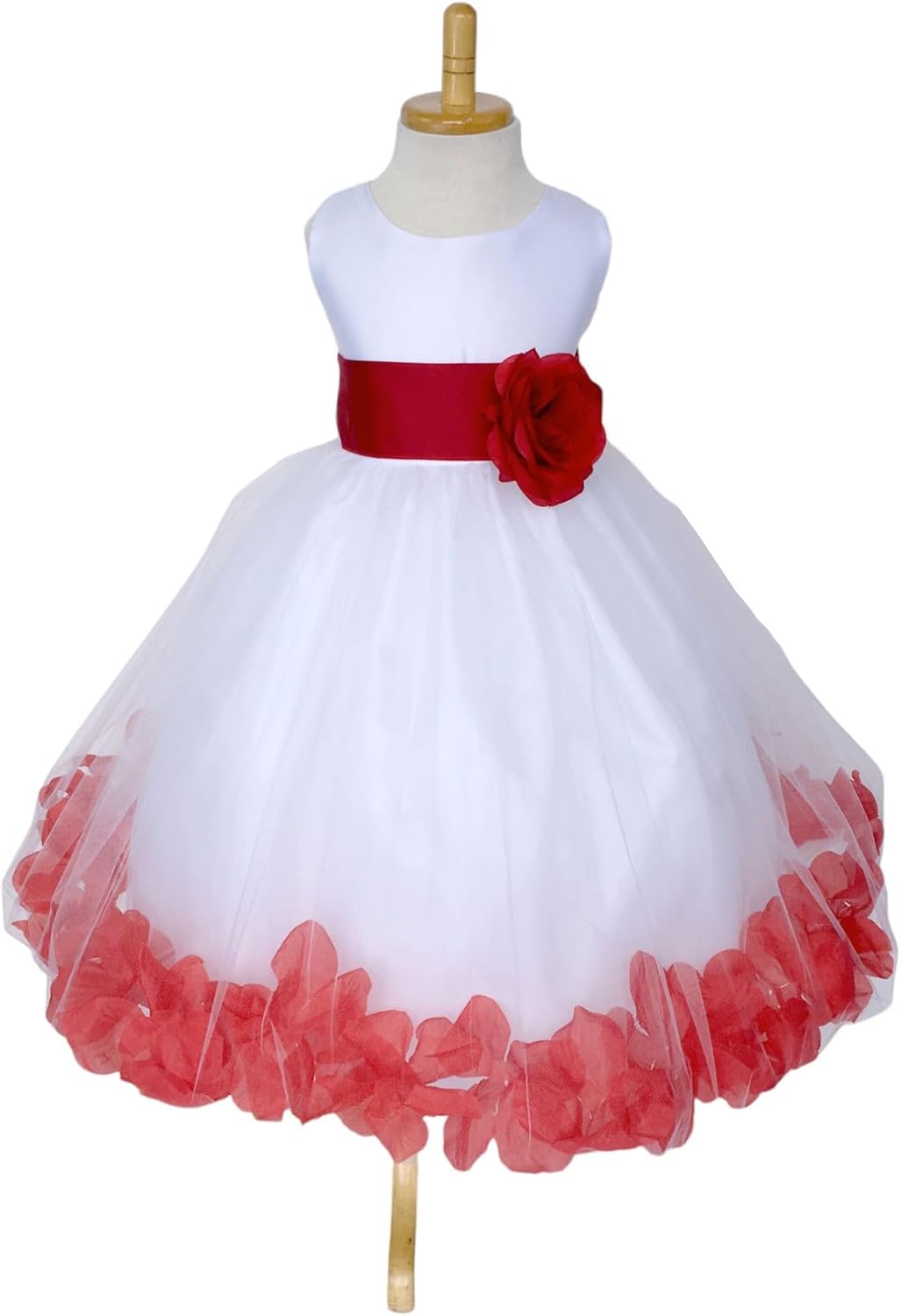 Rose Petal White Tulle Satin Flower Girl Gown for Special Events