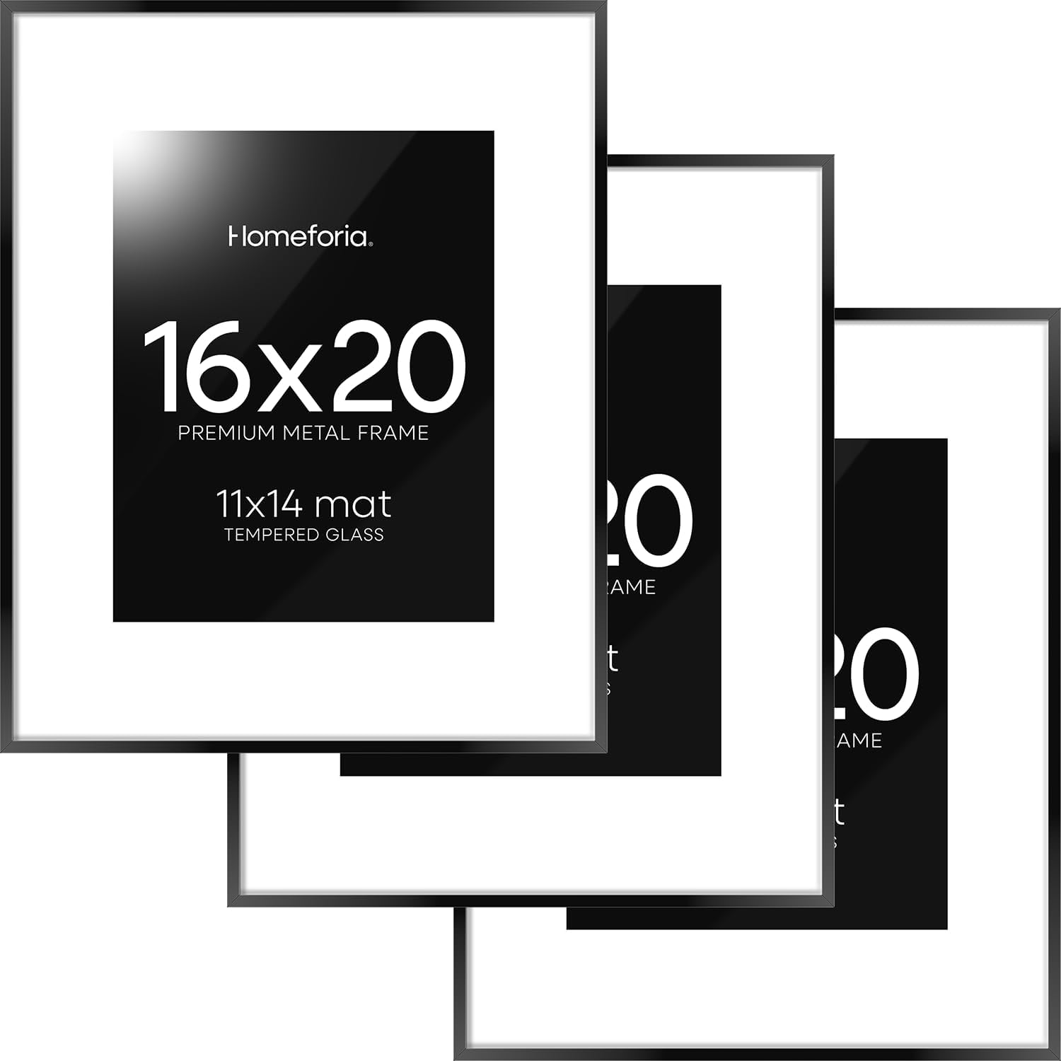 16x20 Picture Frame Black with Mat for 11x14 Photos, Set of 3