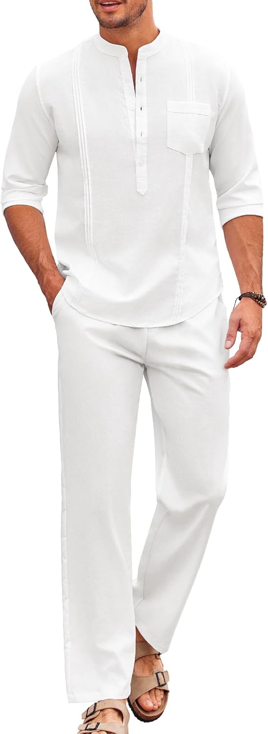 Men's 2 Piece Cotton Sets for Casual Beach Vacation Outfits