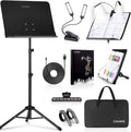 Sheet Music Stand 6-in-1 with Light and Carry Bag - Portable, Sturdy