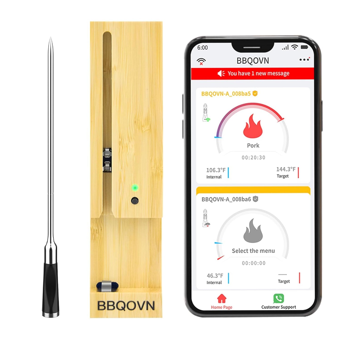 Wireless Meat Thermometer: 777FT Range, Smart Bluetooth App