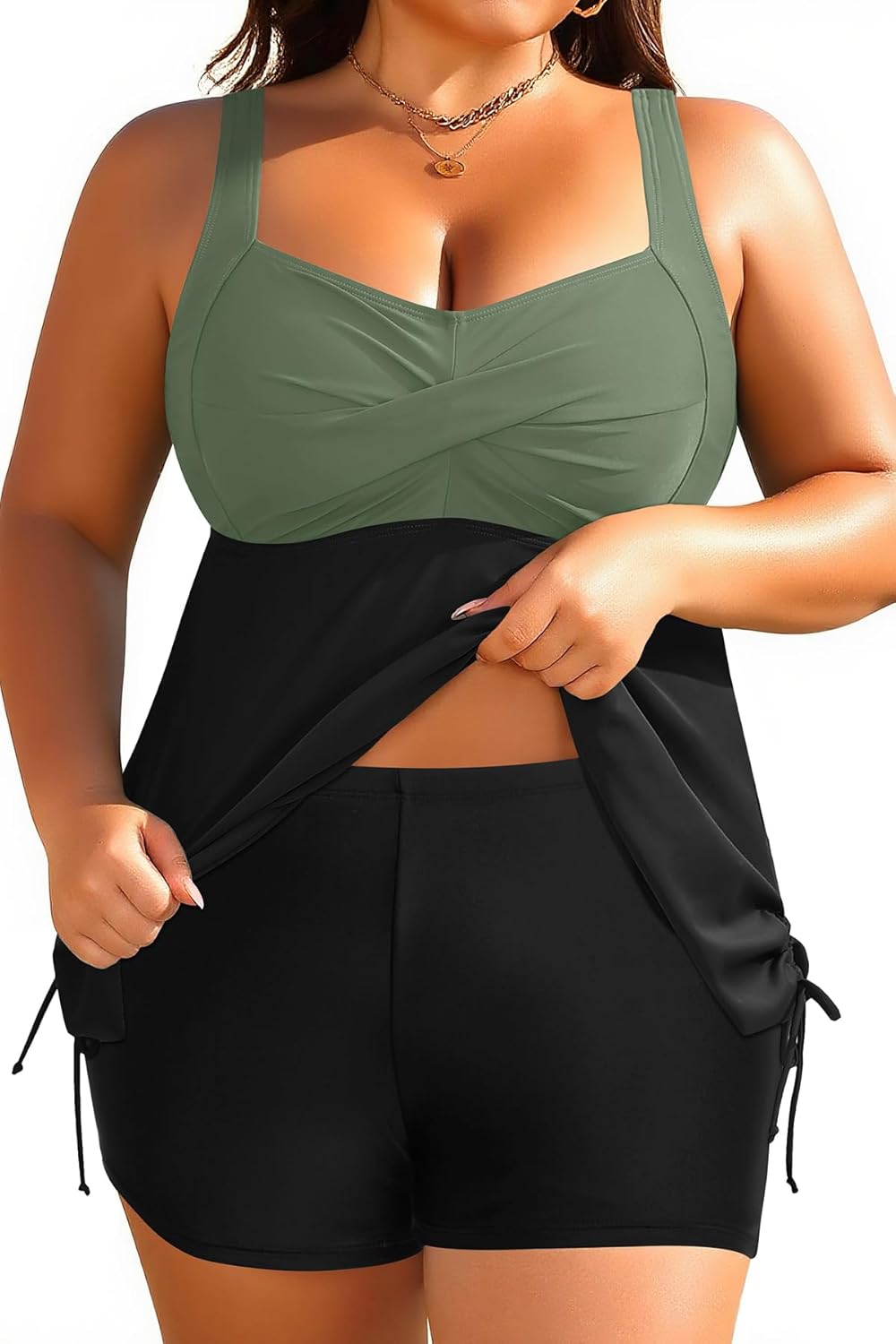 Aqua Eve Plus Size Tankini Swimsuit with Flowy Swimdress