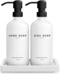 White Glass Hand and Dish Soap Dispenser Set - Refillable Countertop