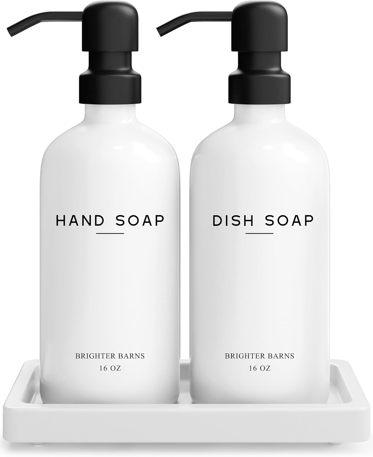 White Glass Hand and Dish Soap Dispenser Set for Modern Homes
