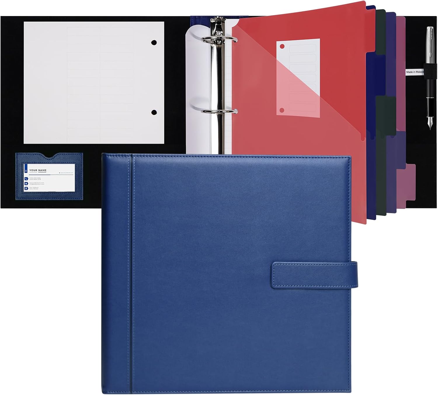 POPRUN PU Leather 1.5 Inch 3 Ring Binder for Business Use