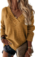 Womens Loose Sweater V Neck Long Sleeve Oversized Knit - Cozy Fit