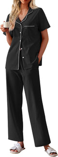 Ekouaer Women's 100% Cotton Pajamas Set - Soft Short Sleeve & Long 2