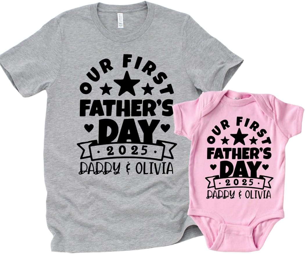 Personalized First Fathers Day Outfit for Dad and Baby Girl