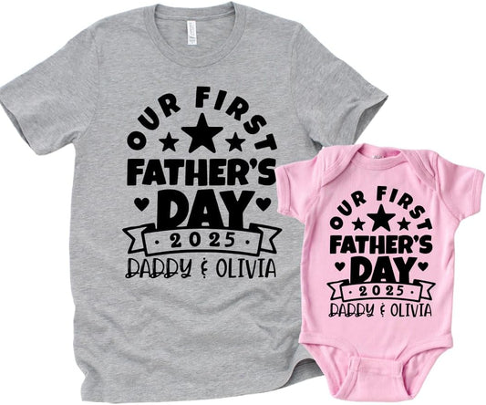 Personalized First Fathers Day Outfit for Dad and Baby Girl