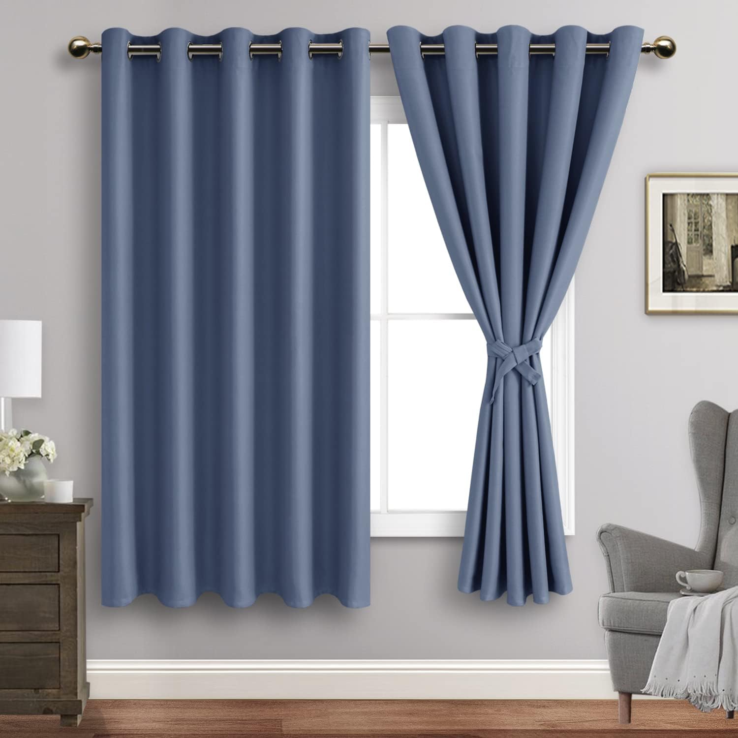 JIUZHEN Dusty Blue Blackout Curtains for Bedroom and Living Room