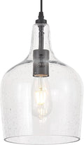 Seeded Glass Pendant Light Modern Black 1 Light Single Dome