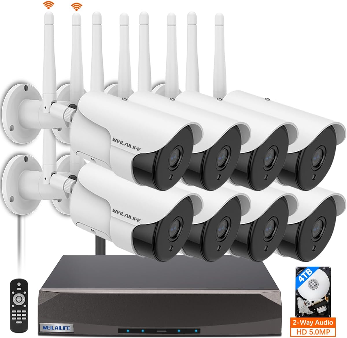90ft Night Vision Wireless Security Camera System with 2-Way Audio