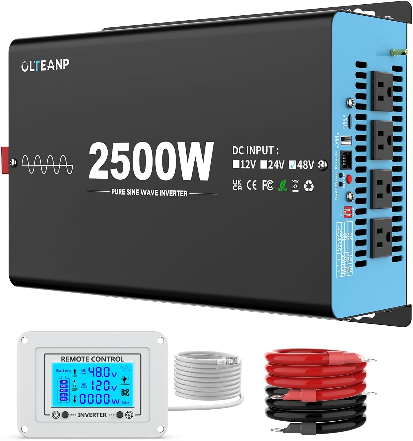 48V 2500 Watts Pure Sine Wave Inverter for Safe Power Use