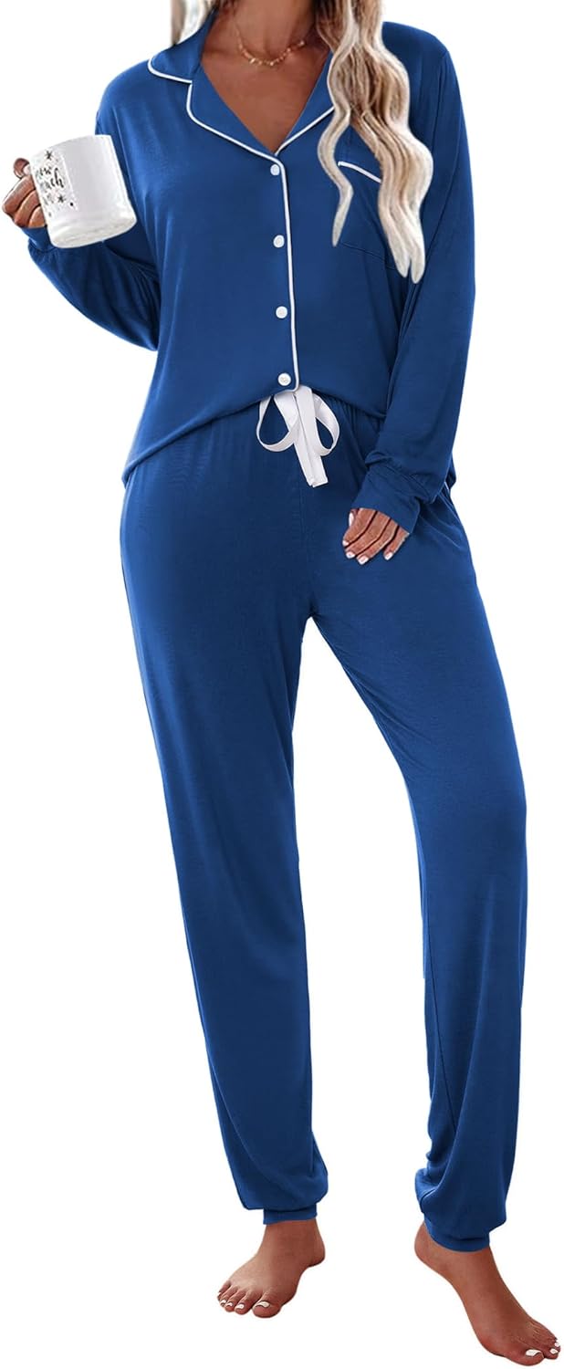 Ekouaer Pajamas Set Long Sleeve Sleepwear with Pockets
