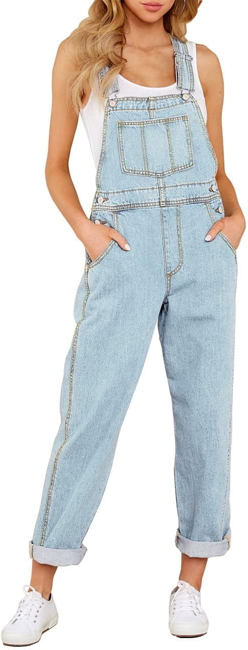 Vetinee Womens Classic Adjustable Straps Denim Bib Overalls