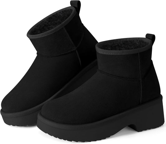 SHIBEVER Winter Ankle Boots Women Platform Suede Snow Booties