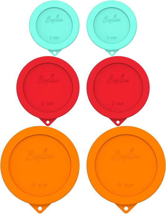 Sophico Round Silicone Storage Cover Lids for Glass Bowls - 6 Pack