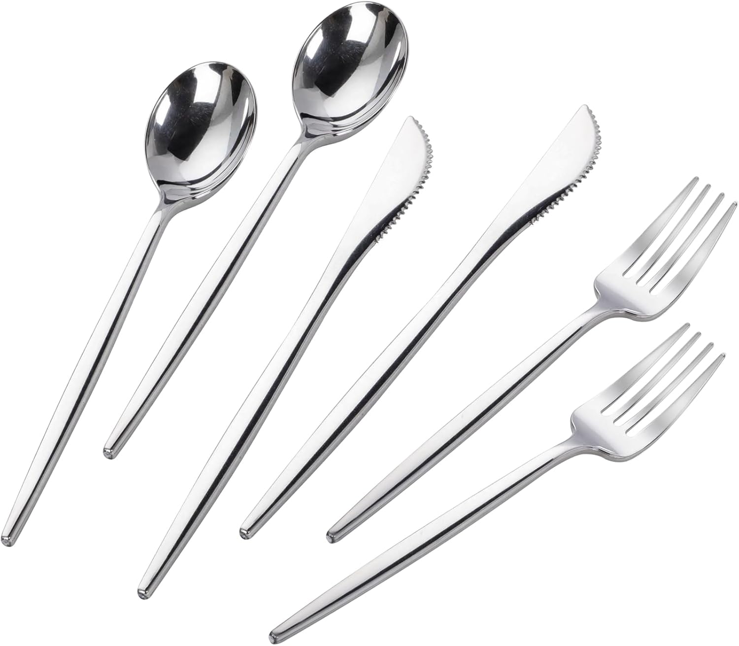 Elegant Silver Plastic Silverware Set for Parties and Weddings