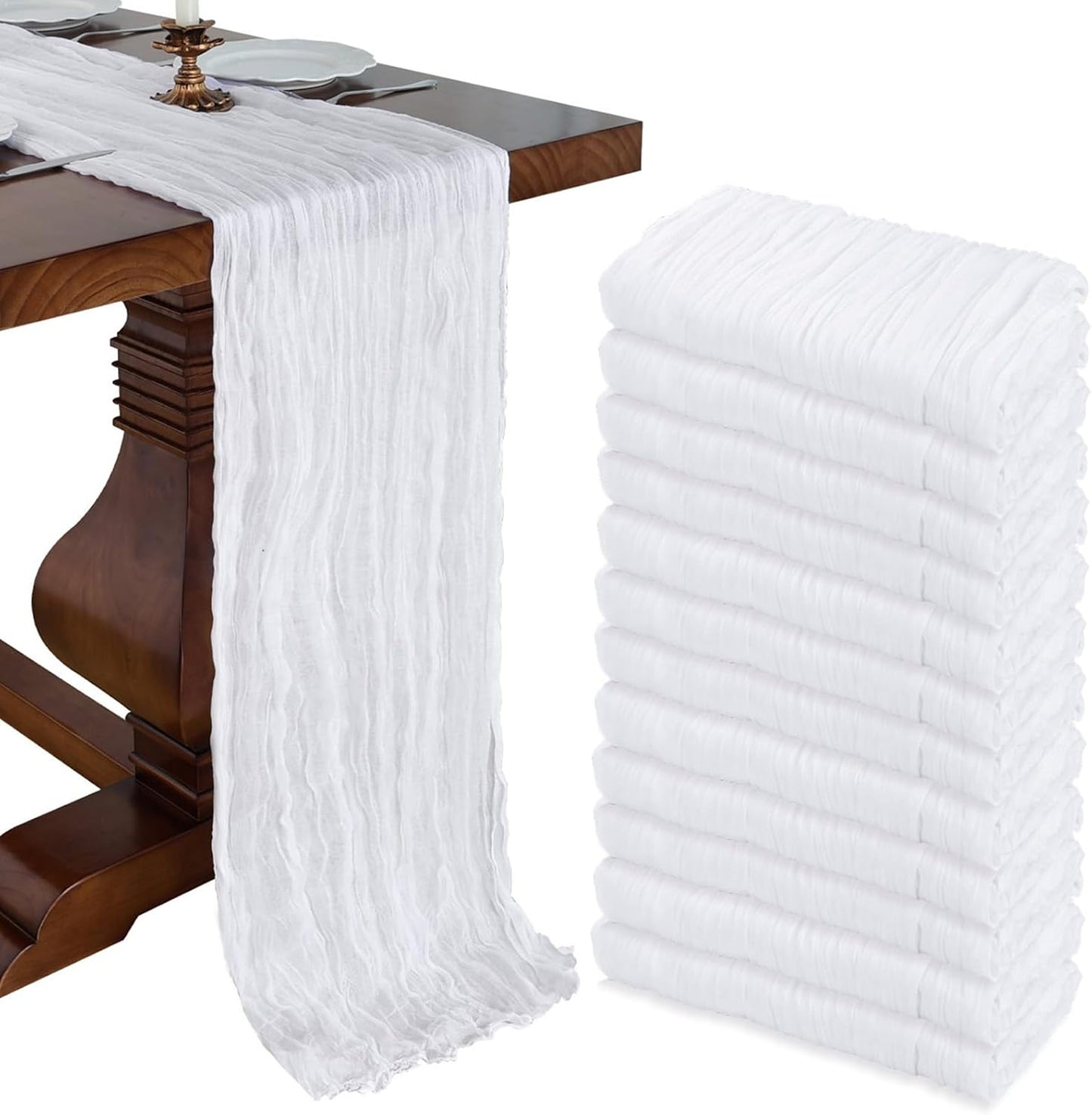 12 Pack 10FT White Cheesecloth Table Runner for Events Decor