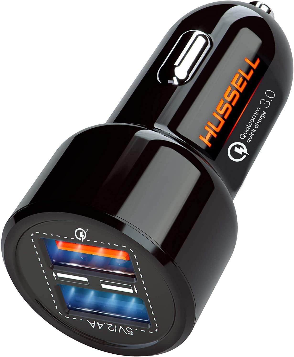 Hussell Fast Charge Car Adapter - Dual Port USB Charger - White
