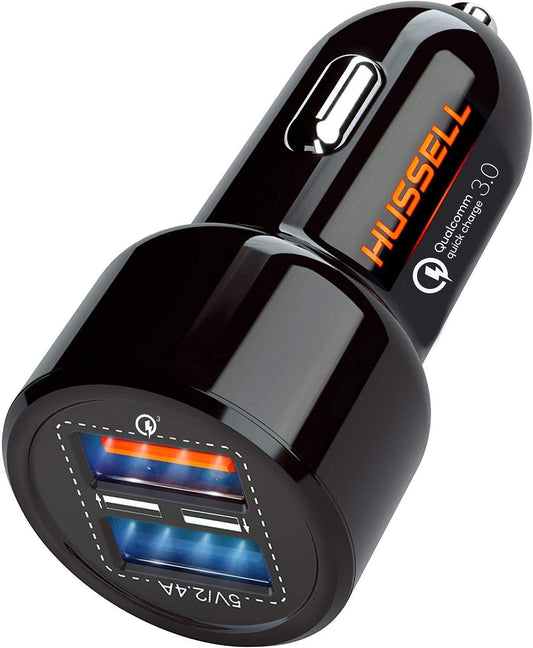 Hussell Fast Charge Car Adapter - Dual Port USB Charger - White