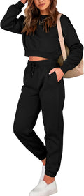 Women 2 Piece Jogger Set Crop Top and Drawstring Pants - Casual Fit We