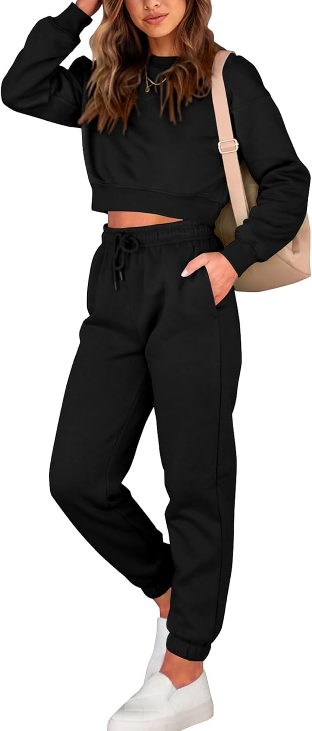 BTFBM Women 2 Piece Outfits Long Sleeve Crop Top Jogger Set