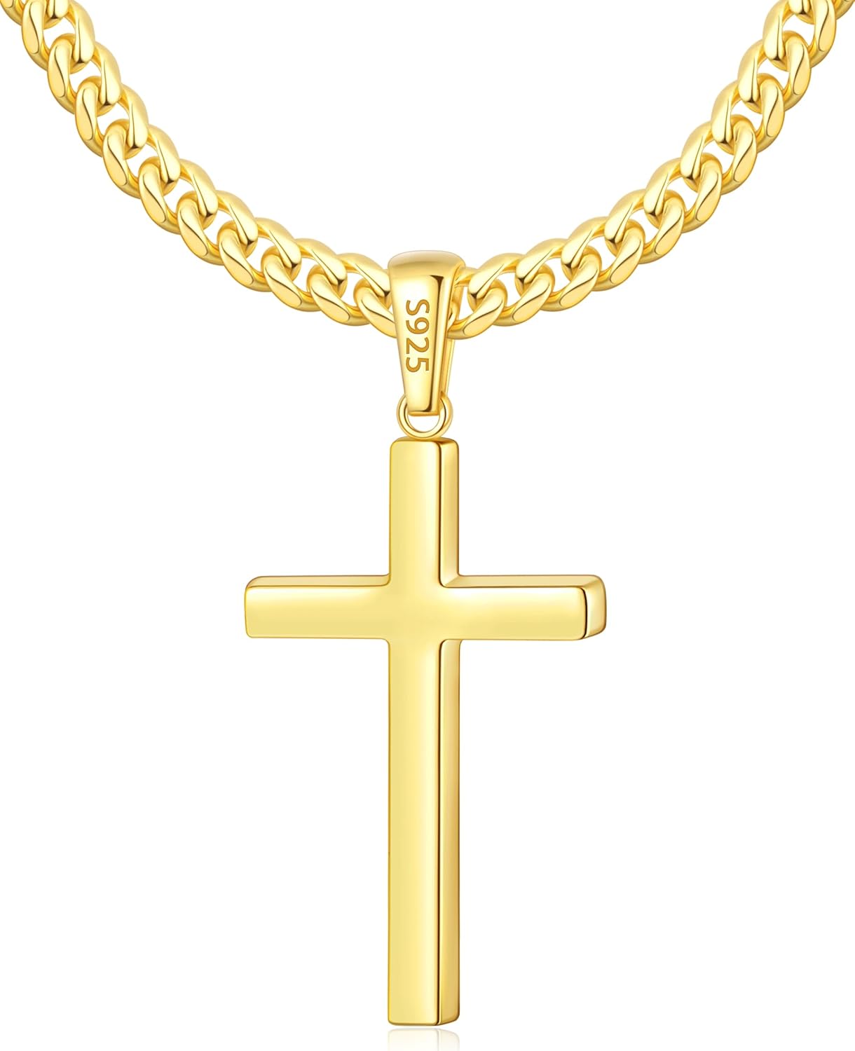 Italian 925 Sterling Silver Cross Necklace with 18k Gold Finish