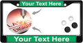 Green and White Text Custom Black Metal License Plate Frame - Standard