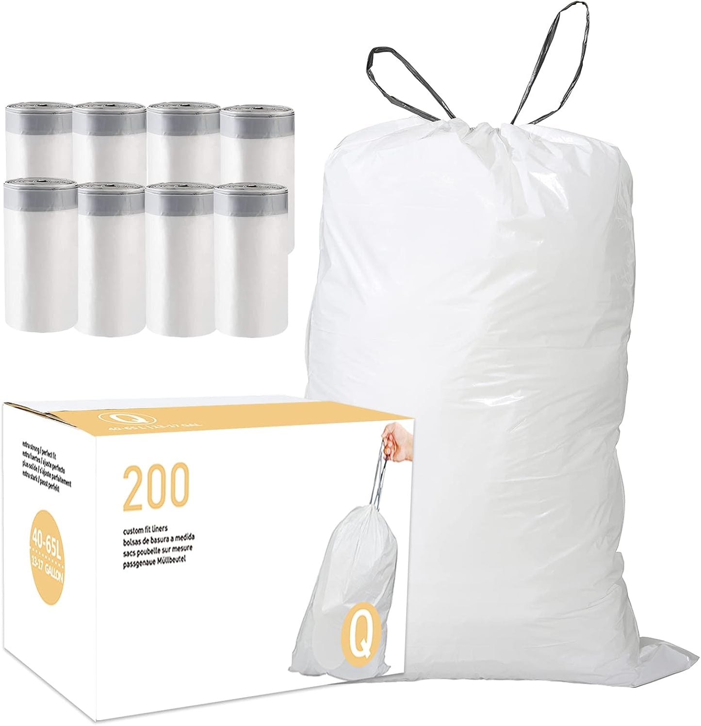 Code Q Heavy Duty Drawstring Trash Bags for 13-17 Gallon Cans