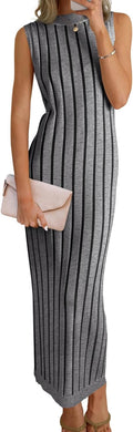 Wenrine Womens Sleeveless Sweater Dress Mock Neck Maxi - Ribbed Knit