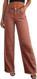 Wide Leg Jeans High Waisted Raw Hem Zimbaplatinum Denim (Style PYMG)