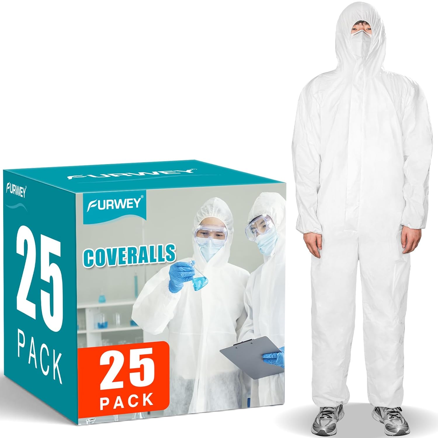 Hazmat Suits 25PACK Disposable Protective Coveralls for Safety