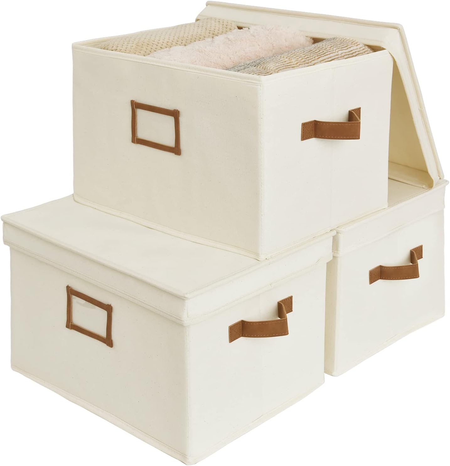 Storage Bins with Lids for Closet Organization - Jumbo 3-Pack