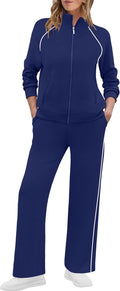 Women's 2 Piece Lounge Set Full Zip Wide Leg Tracksuit - Cozy