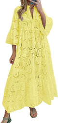 Lace Eyelet Embroidery Maxi Dress V-Neck - Flowy Boho Swing Dress 4-6
