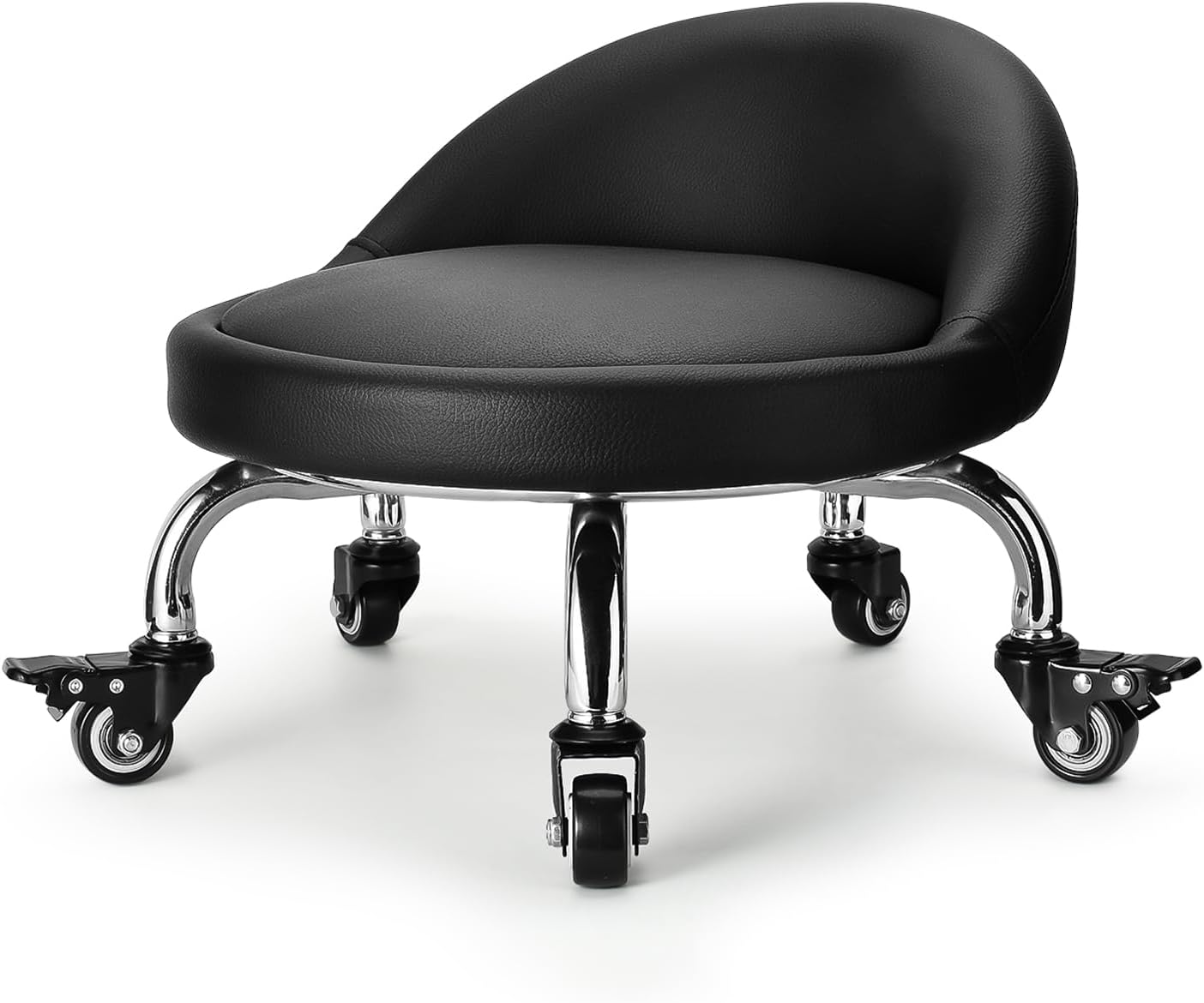 Ergonomic Low Height Rolling Stool with Backrest for Comfort