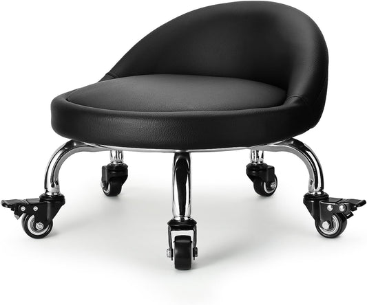 Ergonomic Low Height Rolling Stool with Backrest for Comfort