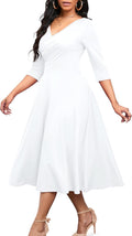 Nmoder Women's Casual Wrap Flared Midi Dress - Flattering A-Line