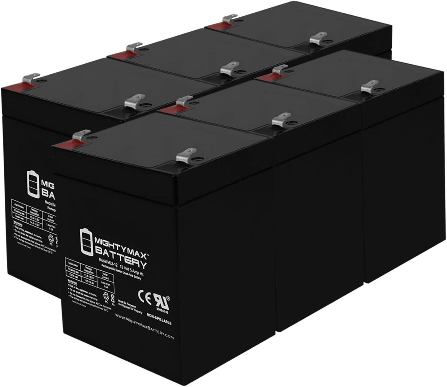 Mighty Max Battery ML5-12 12 Volt 5 AH SLA Battery Pack of 6